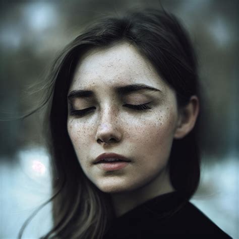 Lindo Retrato De Mujer Con Los Ojos Cerrados En La Naturaleza D