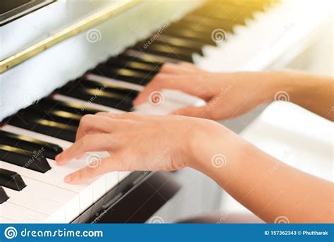 Woman S Hands Playing On Piano Keyboard Stock Image Image Of Artist