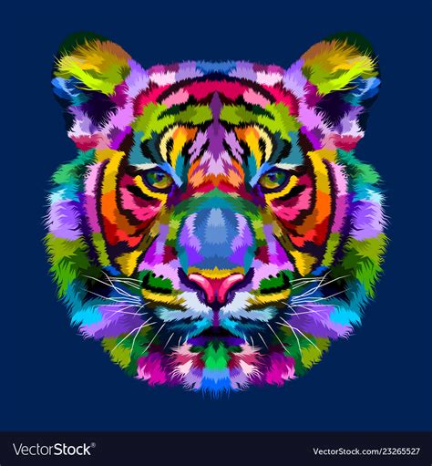 Colorful Tiger Head Isolated On Blue Background Vector Image