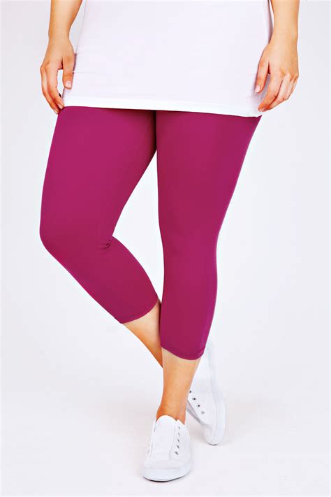 Magenta Pink Cotton Elastane Cropped Leggings Plus Size 16 To 32