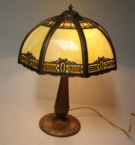 Bargain Johns Antiques Antique Curved Paneled Slag Glass Table Lamp