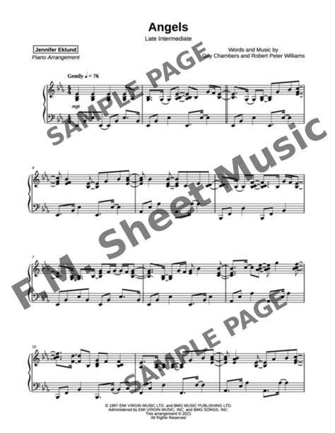 Angels Late Intermediate Piano By Robbie Williams Fm Sheet Music Pop Arrangements By