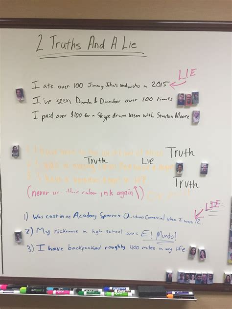 Whiteboard 6 2 Truths And A Lie Have People Take Turns Writing 2 Truths