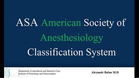 Asa Risks American Society Of Anesthesiology Classification System Youtube