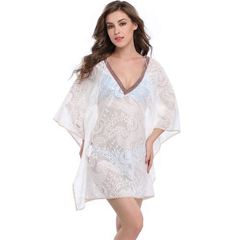 Sexy Womens V Neck See Through Floral Lace Cover Up N14147
