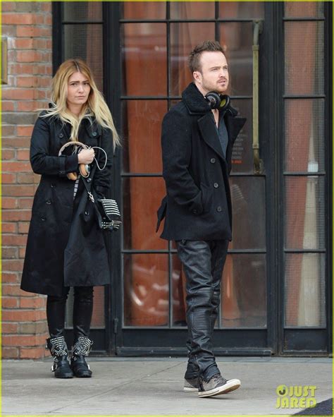 Aaron Paul And His Wife Lauren Parsekian Outside Of Their Hotel In New York Cold Wear Aaron