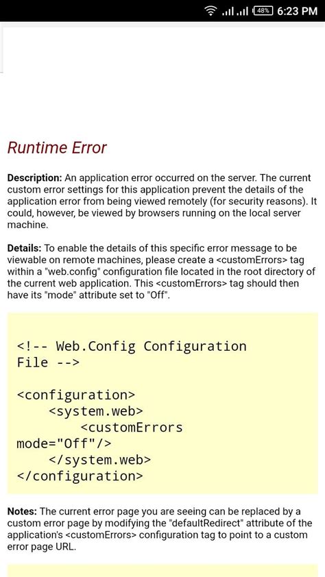 C Web Config Error While Running Asp Net Website On Mobile Stack Overflow