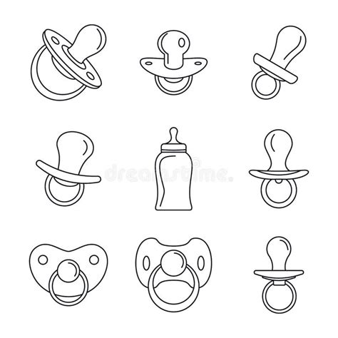 Pacifier Baby Dummy Vector Icon Set Isolated On White Background Stock