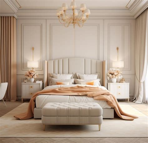 Premium Ai Image A Very Fancy Bedroom Decorated In Gold And White