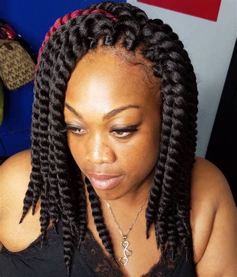 Thick Medium Length Twists Box Braids Hairstyles Shaved Side