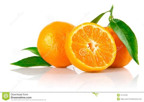 Fresh Tangerine Fruits With Green Leaves Isolated Stock Photo Image
