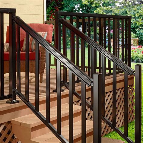 Outdoor stair railing kits can complement your metal deck railing systems while providing a graspable metal stair handrail for family and friends. Image result for home depot black vinyl railings for front ...