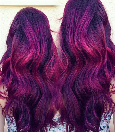Long Purple Hair With Fuchsia Highlights Plum Hair Hair Color Plum