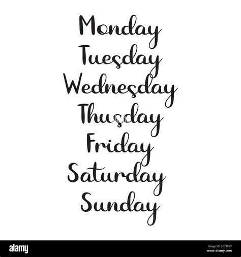 Hand Lettered Days Of The Week Calligraphy Words Monday Tuesday Wednesday Thursday Friday