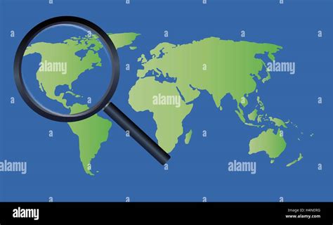 Magnify Glass On A World Map Stock Vector Image And Art Alamy