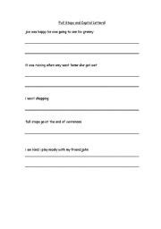 English worksheets Capital letters and full stops