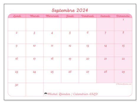 Calendrier Septembre 2024 63ld Michel Zbinden Fr