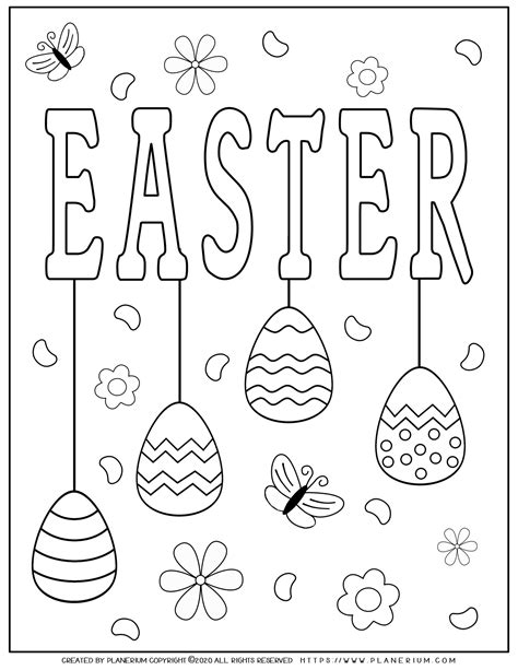 Easter Coloring Page Decorated Eggs On Easter Title Planerium