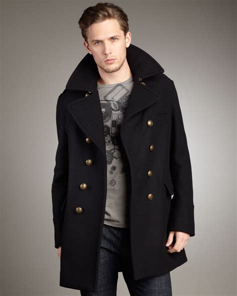 Lyst Burberry Brit Dome Button Peacoat In Black For Men