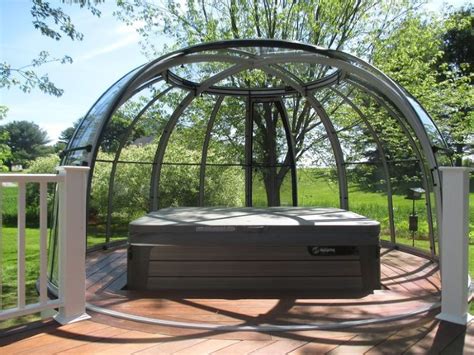Hot tub enclosures come in a wide range of shapes, sizes, and materials to suit the varying requirements and design tastes of consumers. Hot tub enclosure Spa Dome Orlando | Whirlpool pavillon ...
