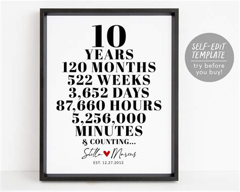 Editable Personalized 10th Wedding Anniversary Template 10 Etsy