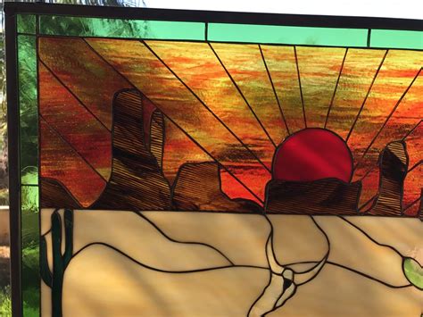 Southwestern Sunset And Butes Leaded Stained Glass