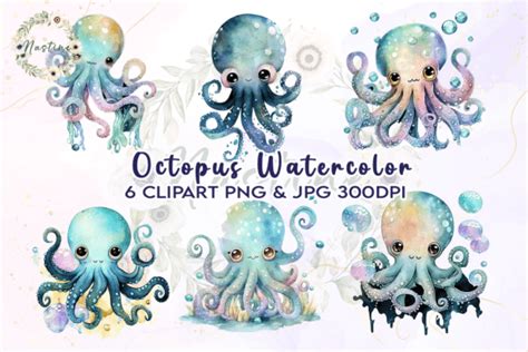 Octopus Watercolor Clipart Graphic By Nastine · Creative Fabrica