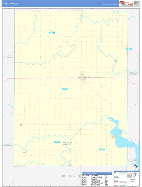 Clay County Ks Zip Code Wall Map Basic Style By Marketmaps