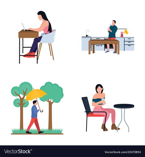 Collection Of Daily Life Routine Flat Icons Vector Image