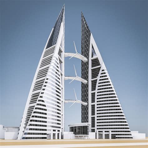 It is the first skyscraper in the world to integrate wind turbines into its design. Bahrain World Trade Center 3D Model in Buildings 3DExport