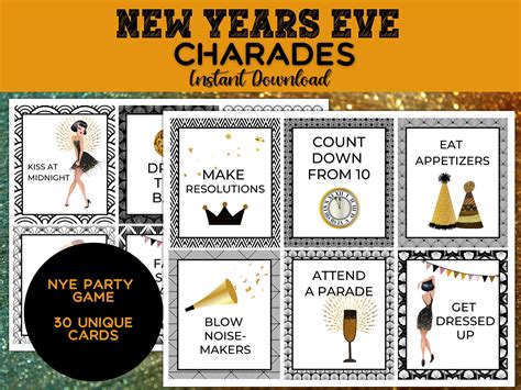 Printable New Years Charades Game Holiday Charades New Years Eve