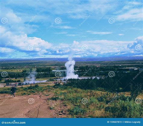 Thermal Crater Hot Geyser Lake Warm Blue Water Landscape Iceland People