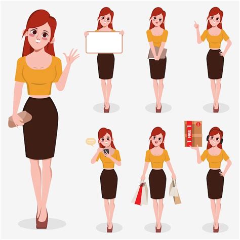 Premium Vector Set Of Business Woman Character Difference Pose Flat