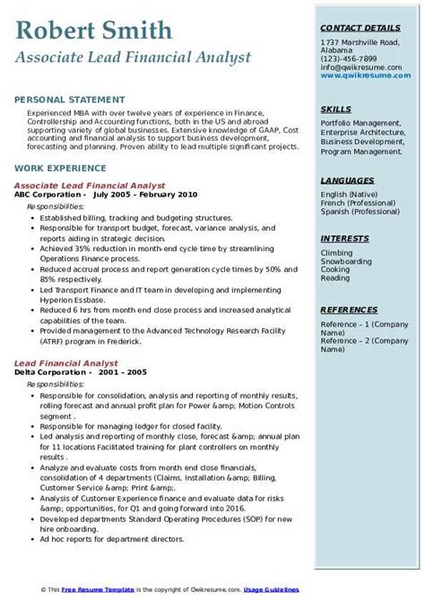 You spent hours getting it right to go out into the job market, only to find that you're going to have to rework that small but powerful document in order to apply to an mba program. Lead Financial Analyst Resume Samples | QwikResume