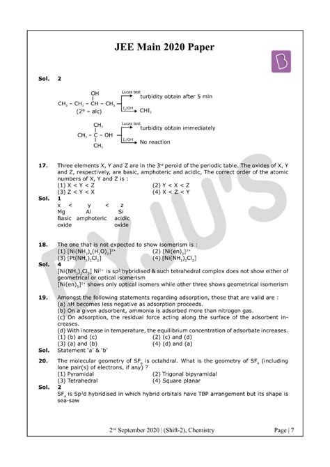 Jee Main 2020 Paper With Solutions Chemistry Shift 2 Sept 2