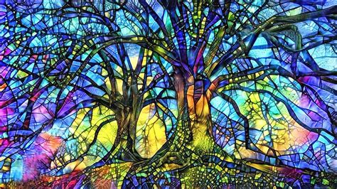 Tree Of Life Tree Art Print Stained Glass Trees Abstract Trees