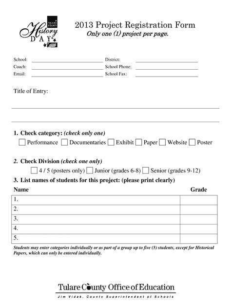Fillable Online Tcoe 2013 Project Registration Form Fax Email Print