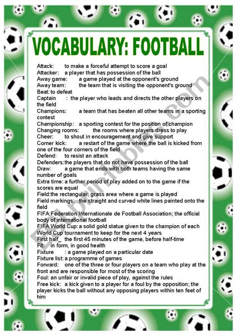 Football Vocabulary Esl Worksheet By Dan1238