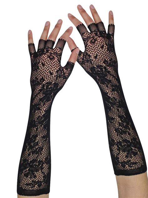 Luxury Divas Black Vintage Lace Womens Long Fingerless Gloves