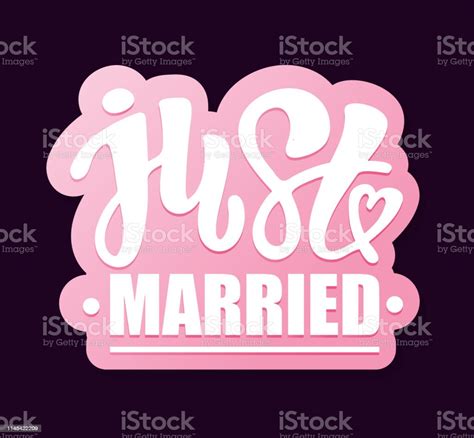 Cute Lettering Hand Drawn Doodle Label Art Banner Just Married Stock