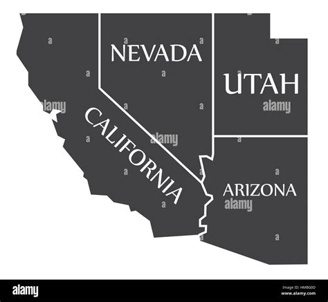 California - Nevada - Utah - Arizona Map labelled black illustration