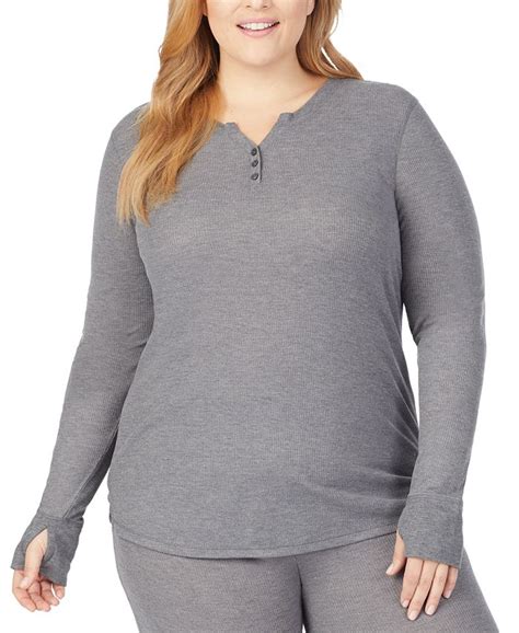 Cuddl Duds Plus Size Stretch Thermal Long Sleeve Henley Top Macys