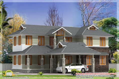 2500 Sqft Sloping Roof Indian House Elevation Kerala Home Design