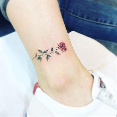 Red Rose Tattoo On The Ankle