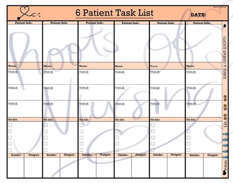 CNA Patient Task List Report Sheet For 6 Patients Orange Etsy