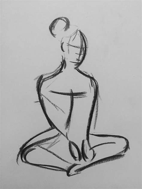 Original Sitting Female Figure Charcoal Drawing Gallery Wall Art