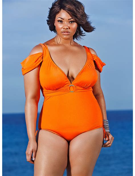 Anguilla Cold Shoulder Swimsuit Burnt Orange By Monif C Plus Size High Waisted Bikinis