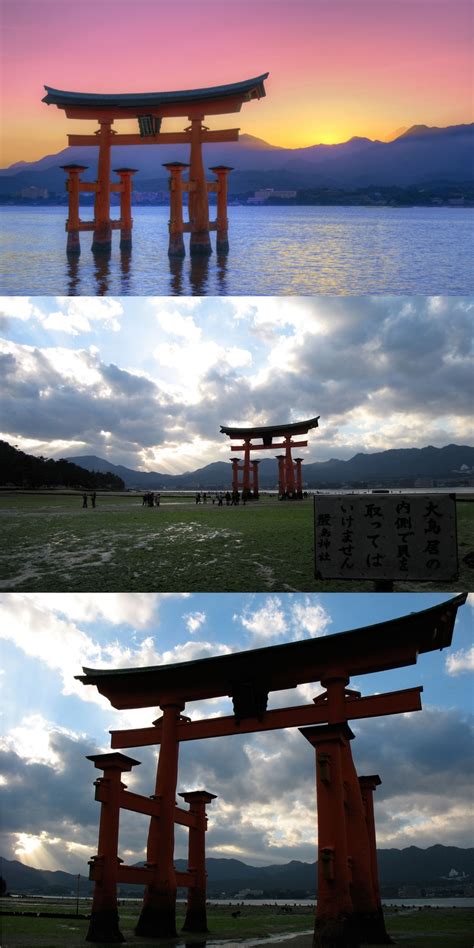 Giant Itsukushima Floating Shrine In Miyajima Japan At High Tide It