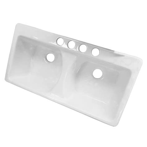 Double bowl kitchen sink dual mount rectangular heat resistant matte white. 43-inch White Double Bowl Undermount Kitchen Sink