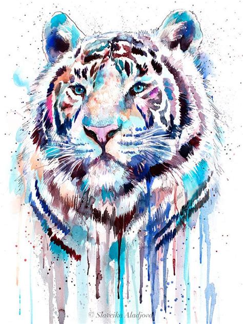 White Tiger Watercolor Painting Print By Slaveika Aladjova Etsy Uk